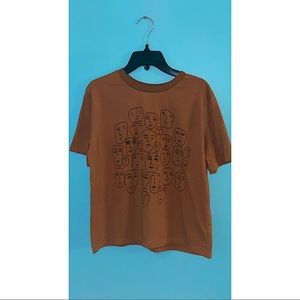 cute&trendy orange semi cropped top with faces